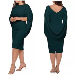 Betsy & Adam Jordan Draped Back Scuba Crepe Short Cocktail Dress Green Size 20